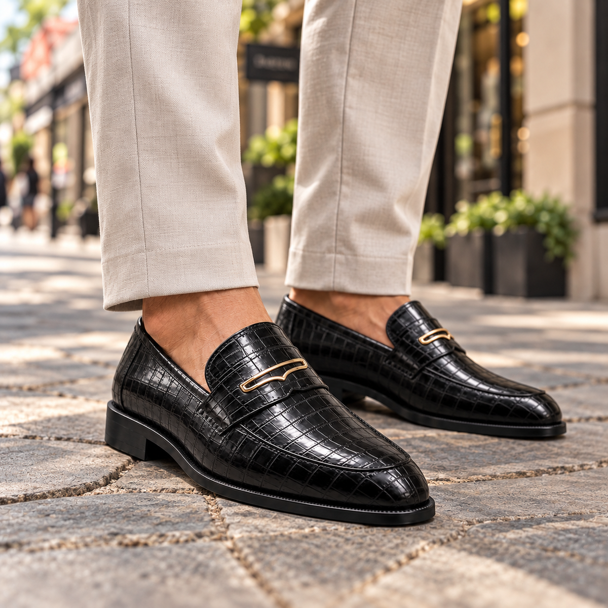 Alton Croc Leather Loafers