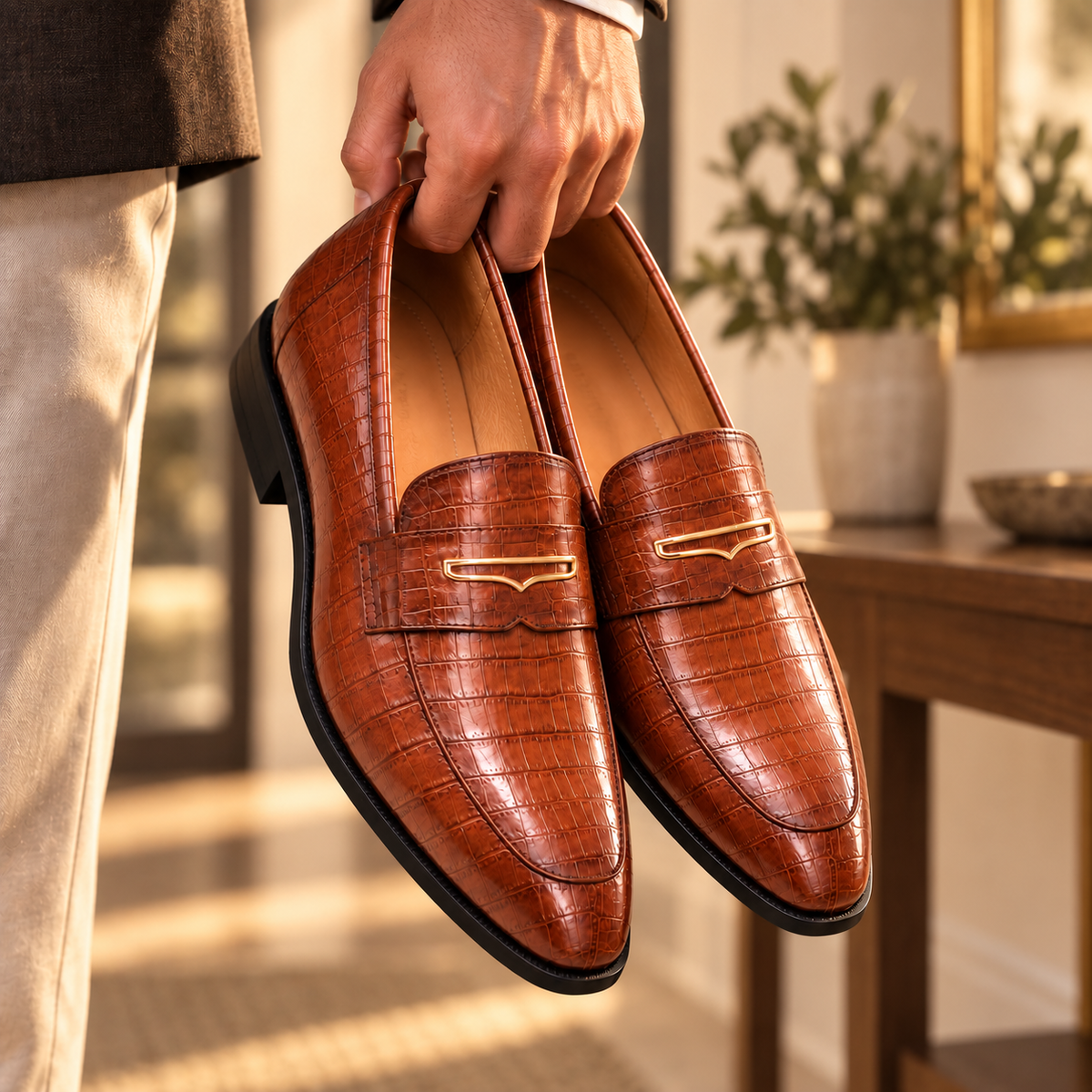 Alton Croc Leather Loafers