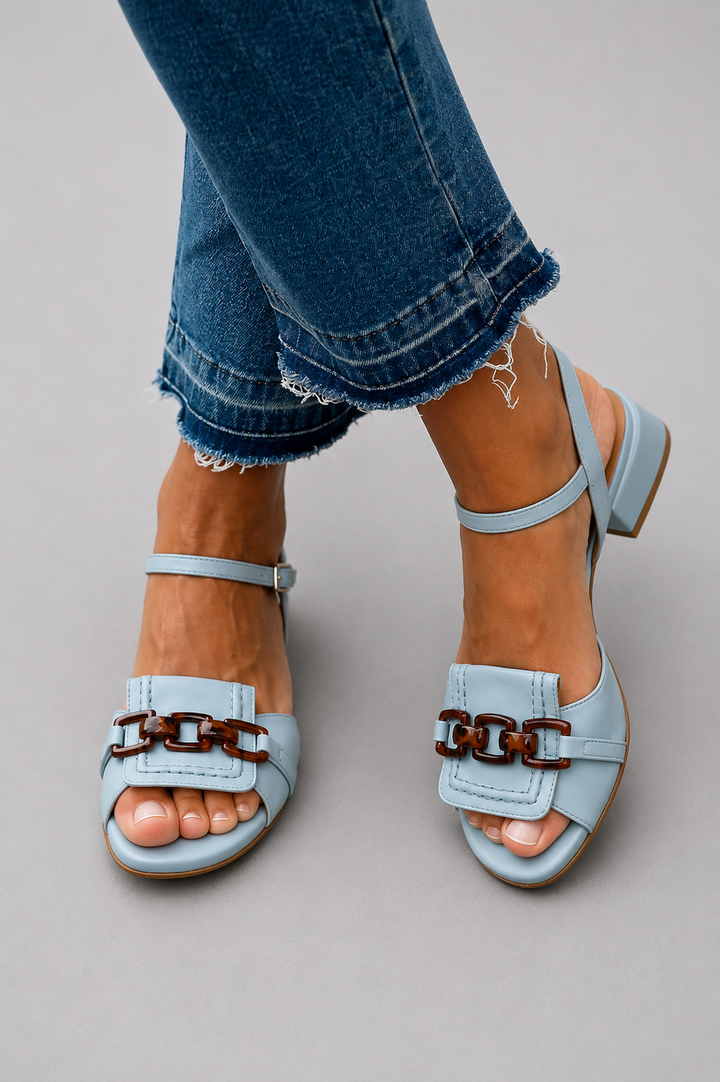 Amy | Light Blue Heels with Stitching Detail