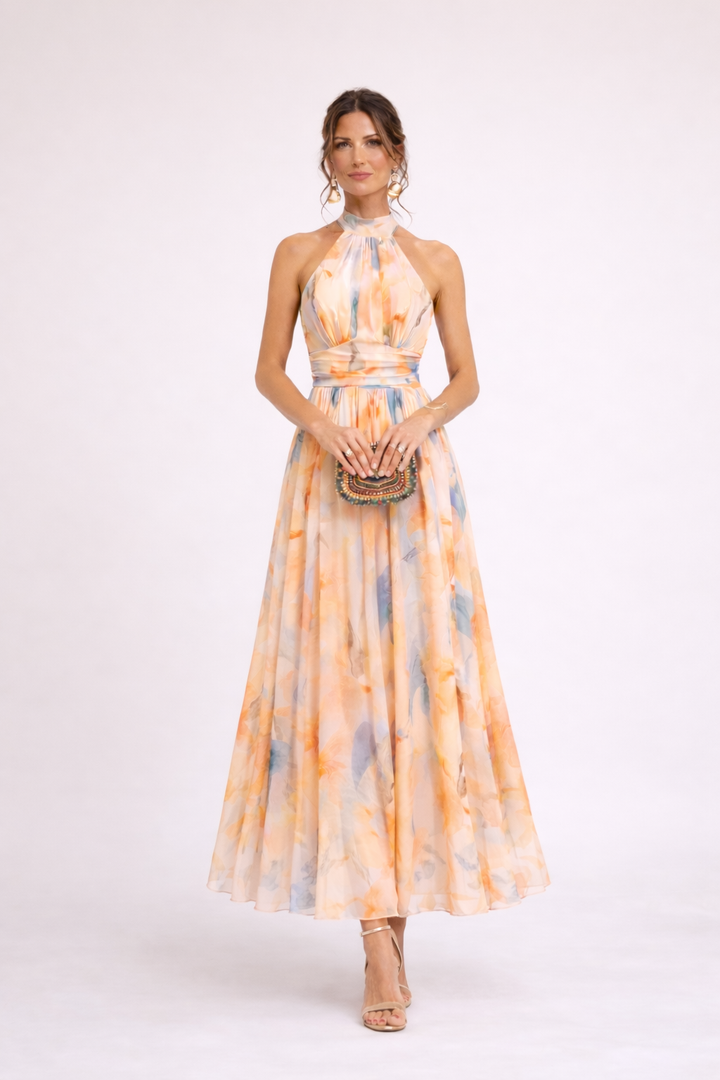CAMILLE - Watercolour Halter Dress