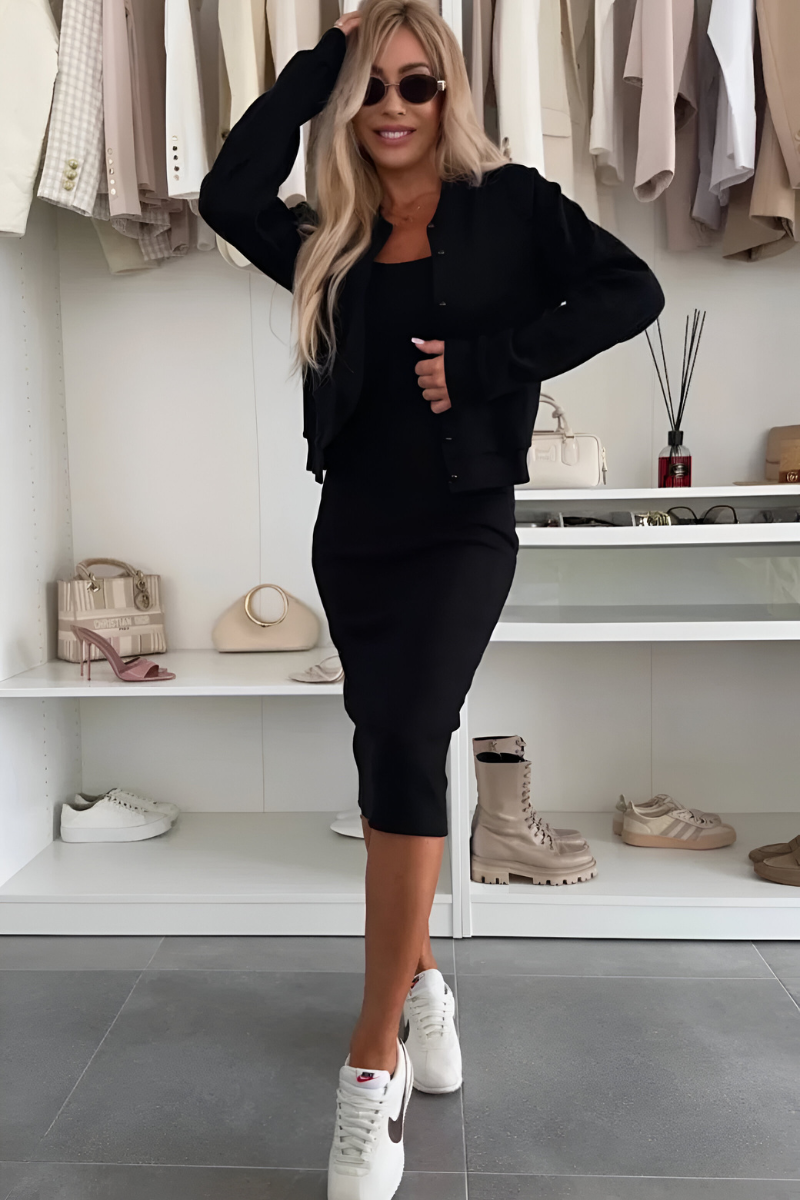 LINDSAY - Elegant Midi Dress and Cardigan Set