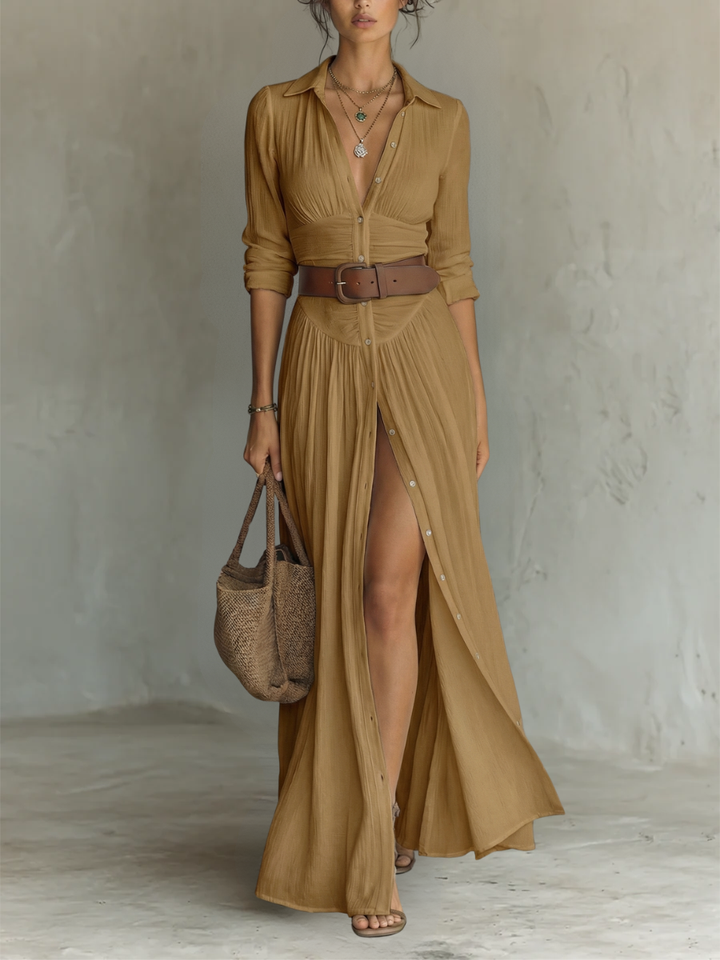 Amélia™ — Elegant Maxi Dress with Notched Collar