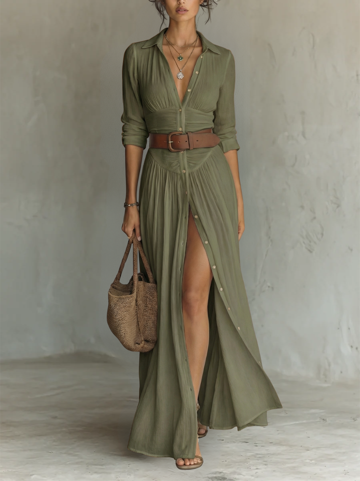 Amélia™ — Elegant Maxi Dress with Notched Collar