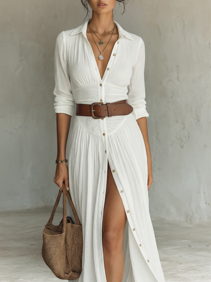 Amélia™ — Elegant Maxi Dress with Notched Collar