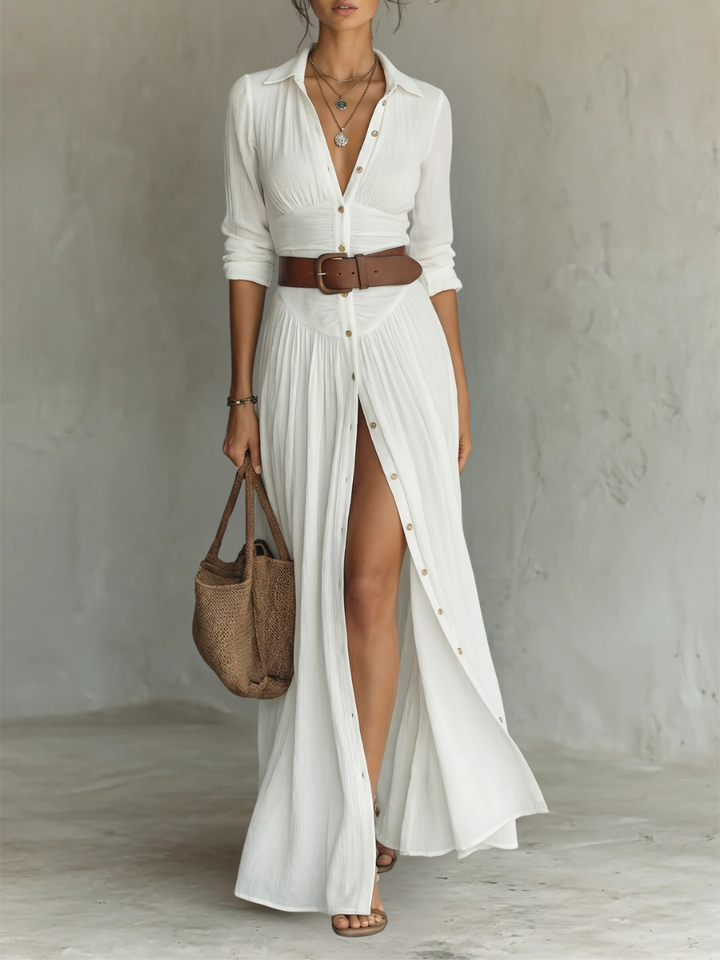 Amélia™ — Elegant Maxi Dress with Notched Collar