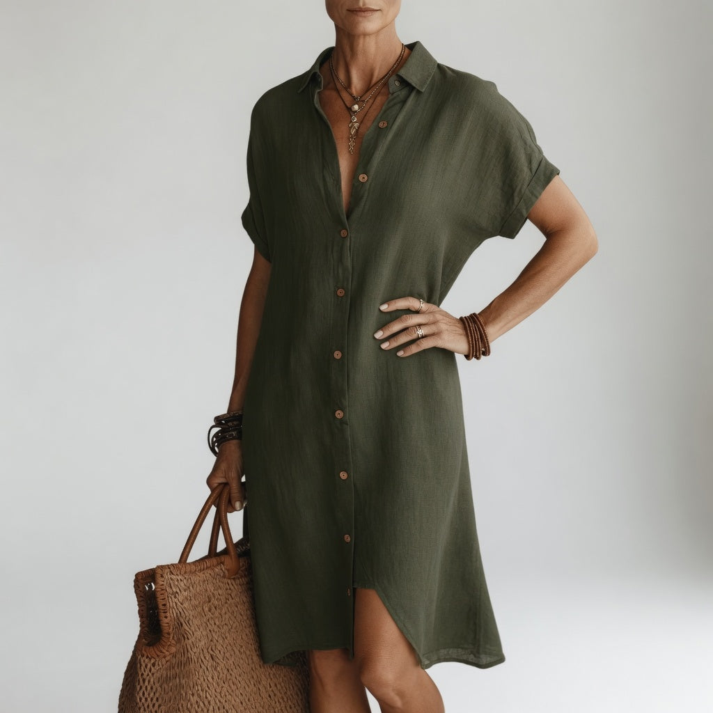 Évanélie | Premium Breathable Midi Shirt Dress with Parisian Flair