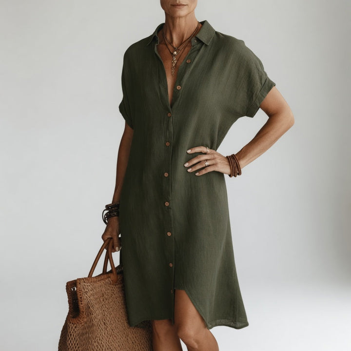 Évanélie | Premium Breathable Midi Shirt Dress with Parisian Flair