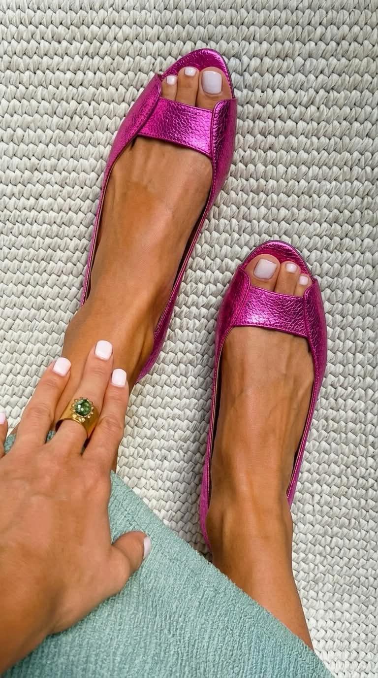 Sandra | Textured Metallic Ballerinas for Summer