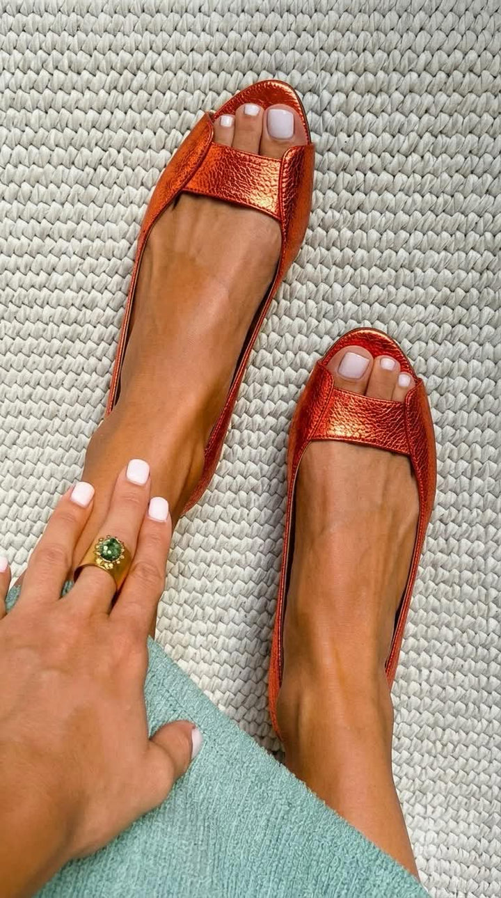 Sandra | Textured Metallic Ballerinas for Summer