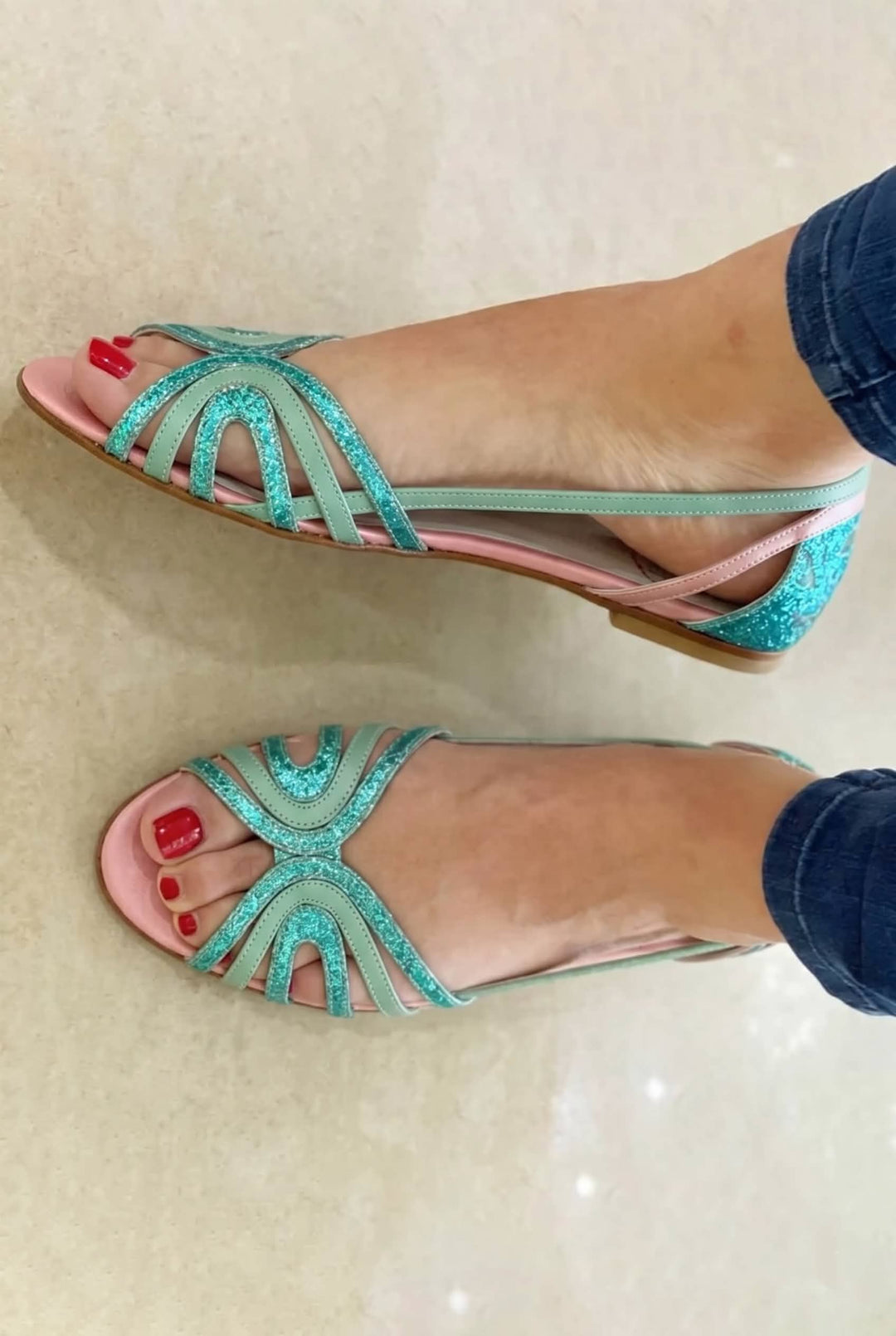 Nicola | Open Toe Sandals with Metallic Shine