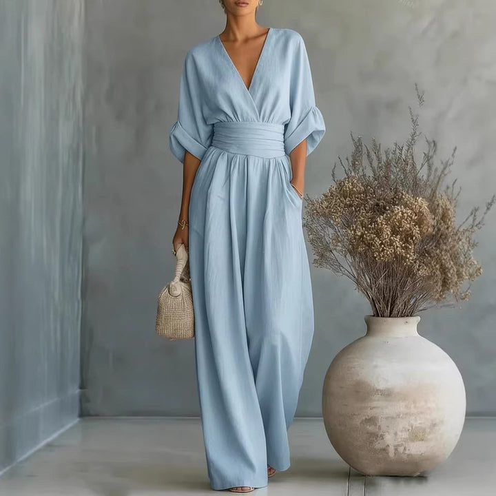 Blaine | Elegant V-Neck Dress Backless with Flowing Sleeves