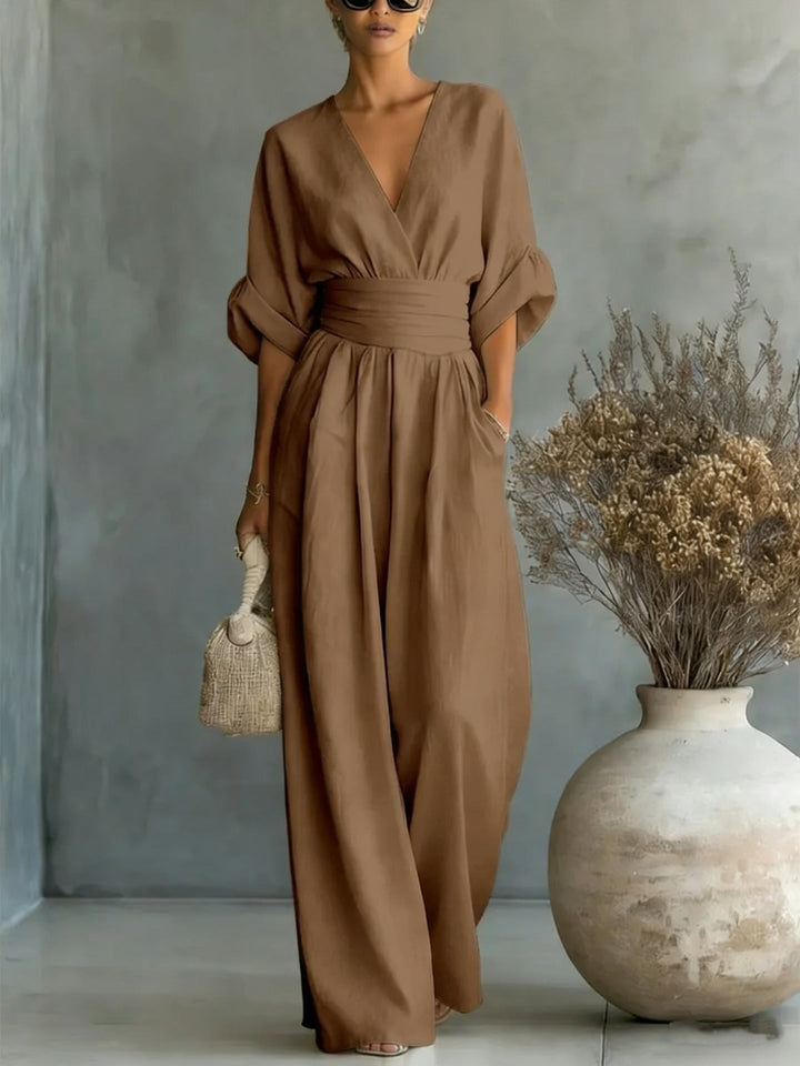 Blaine | Elegant V-Neck Dress Backless with Flowing Sleeves