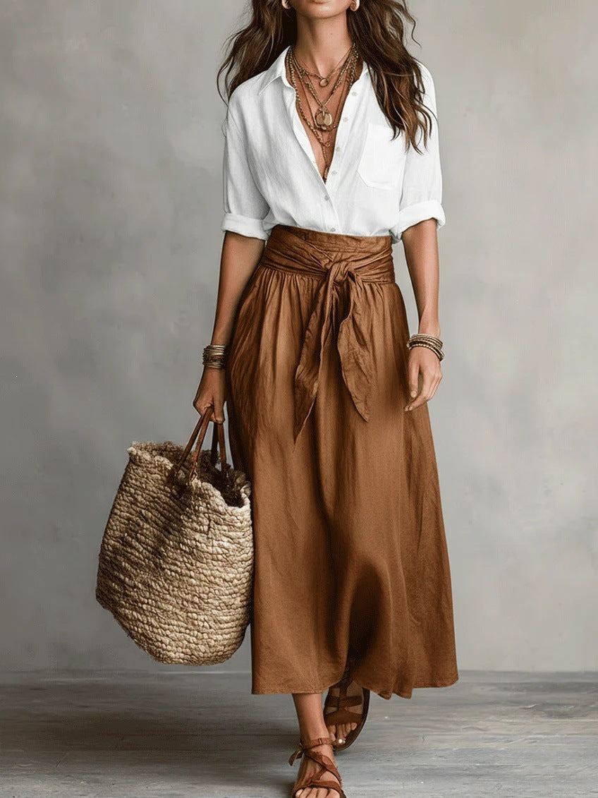 Vera™ | Black Top & Olive Green Midi Skirt Two-Piece Set