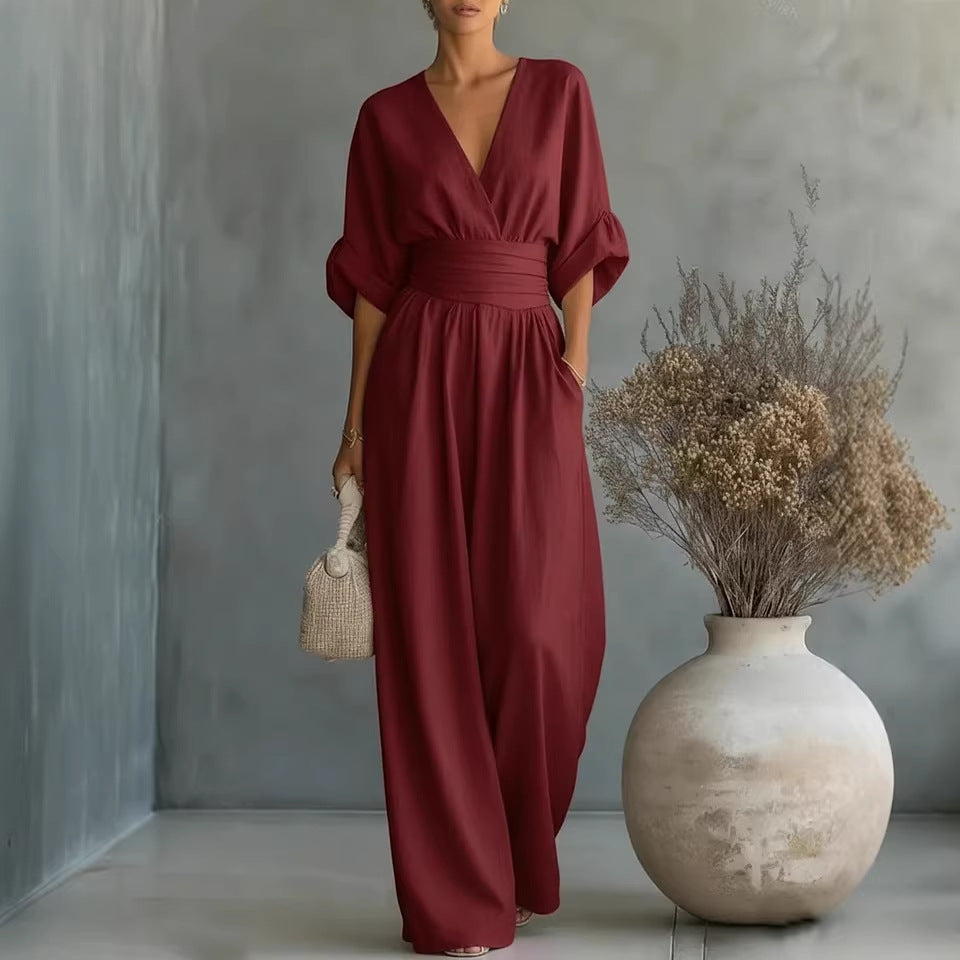 Blaine | Elegant V-Neck Dress Backless with Flowing Sleeves