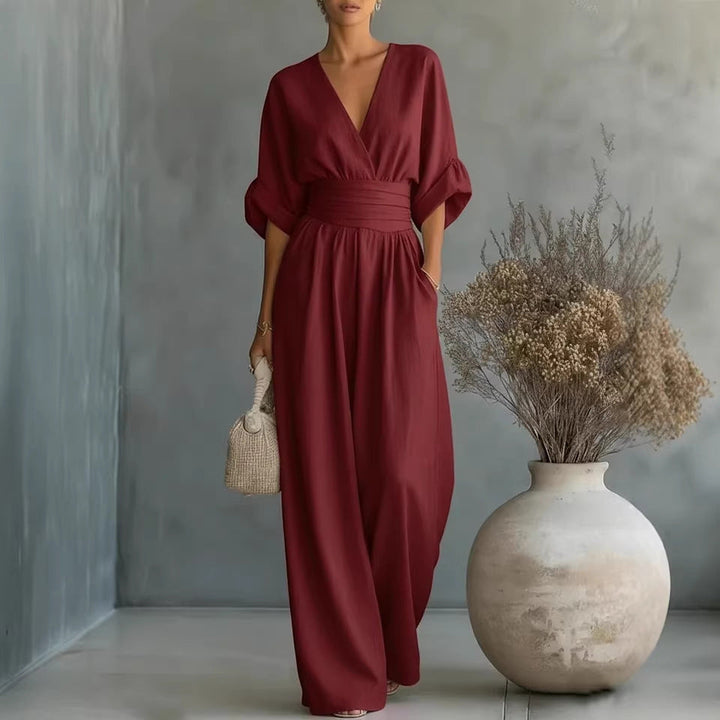 Blaine | Elegant V-Neck Dress Backless with Flowing Sleeves