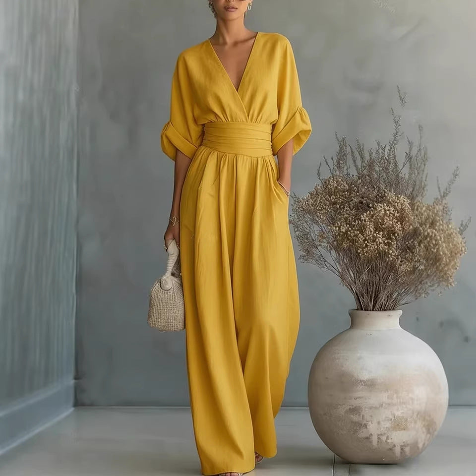 Blaine | Elegant V-Neck Dress Backless with Flowing Sleeves