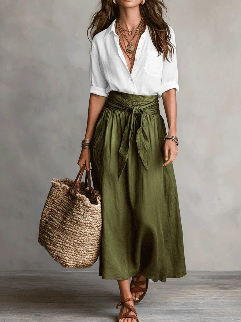 Vera™ | Black Top & Olive Green Midi Skirt Two-Piece Set