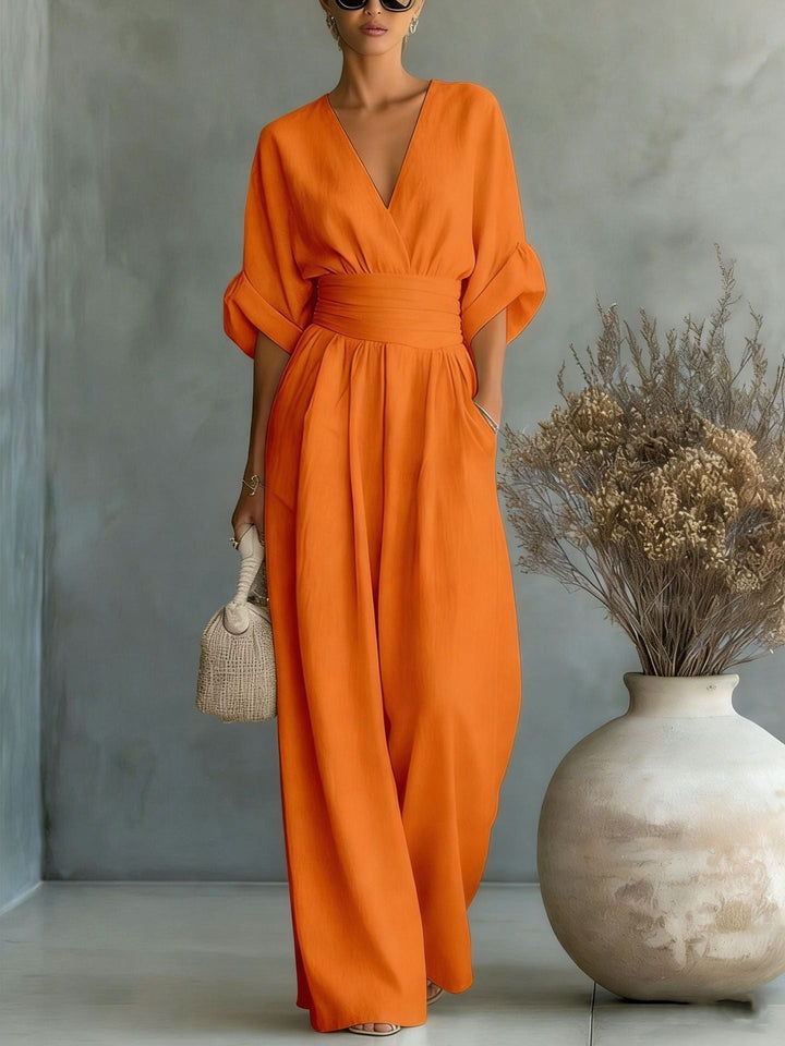 Blaine | Elegant V-Neck Dress Backless with Flowing Sleeves