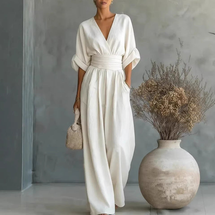 Blaine | Elegant V-Neck Dress Backless with Flowing Sleeves