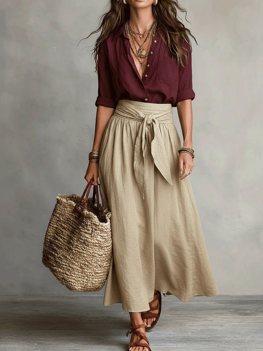 Vera™ | Black Top & Olive Green Midi Skirt Two-Piece Set