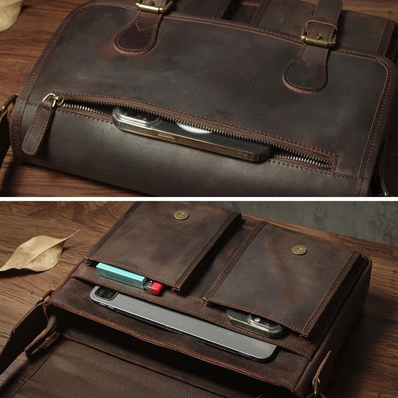 Cowhide Leather Crossbody Briefcase
