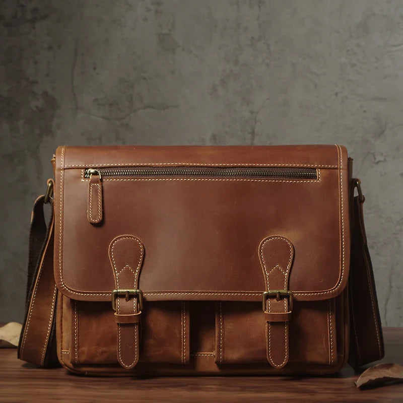 Cowhide Leather Crossbody Briefcase