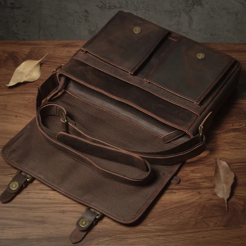 Cowhide Leather Crossbody Briefcase