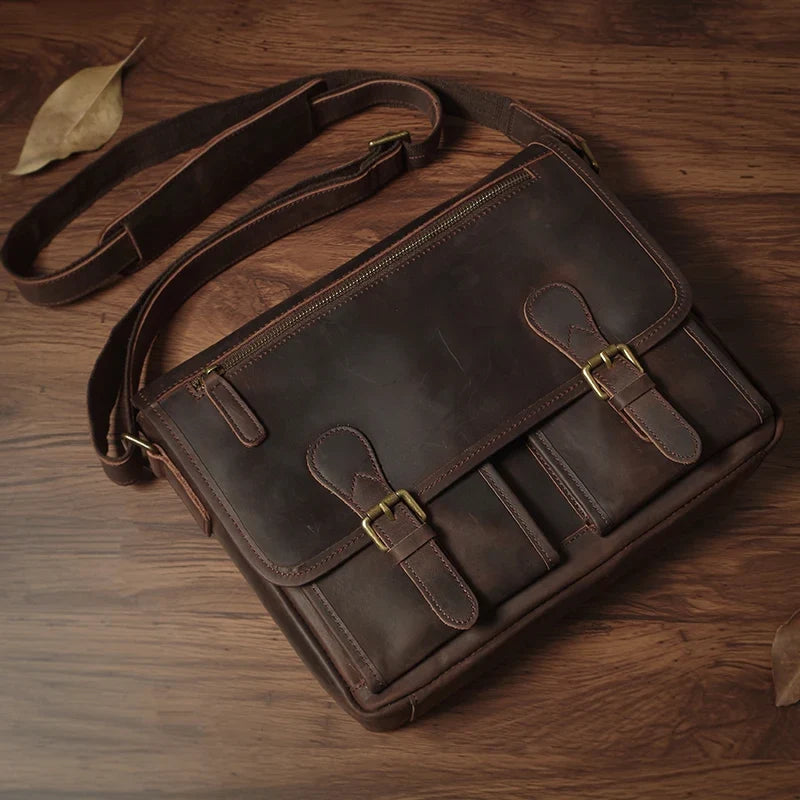 Cowhide Leather Crossbody Briefcase