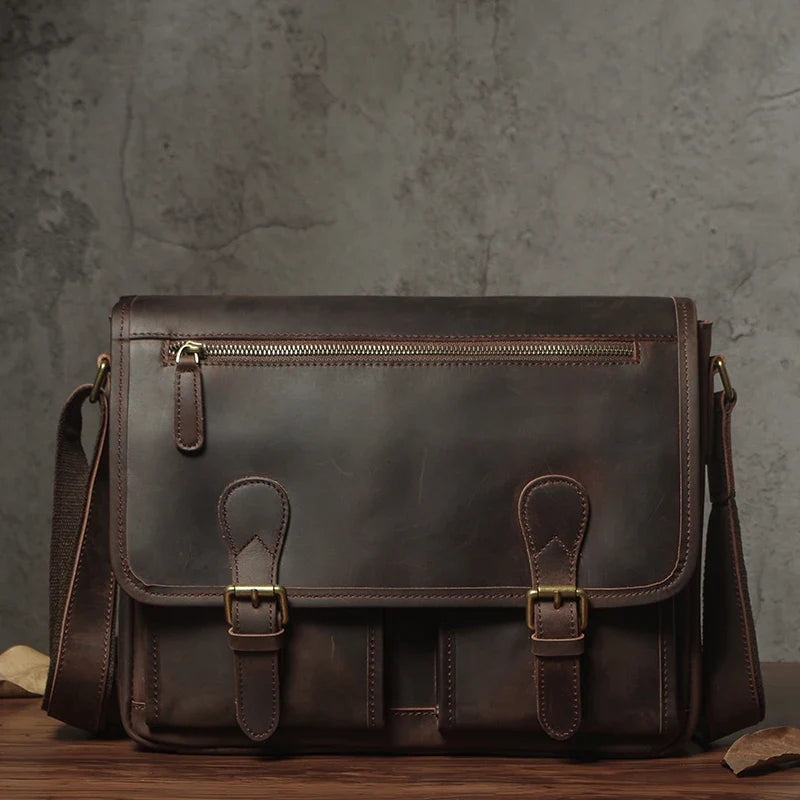 Cowhide Leather Crossbody Briefcase