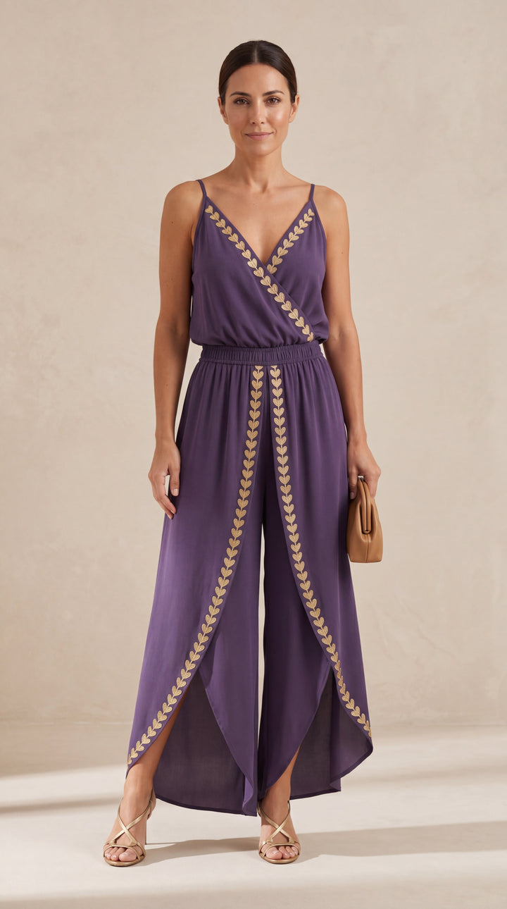 Donatila | Unique Jumpsuit with Golden Details and Open Leg