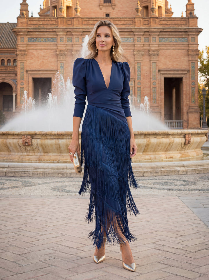Loretta | Elegant Fringed Flared Dress