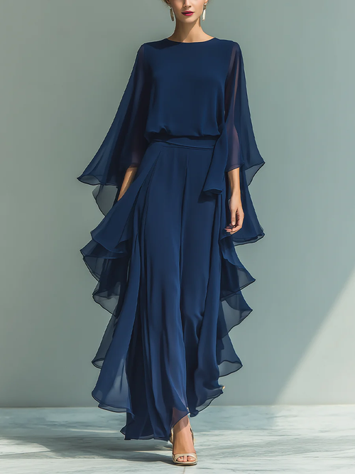Aurora | Elegant Chiffon Suit with Ruffles