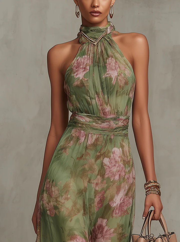Fleur | Floral Maxi Dress with Halter Neck