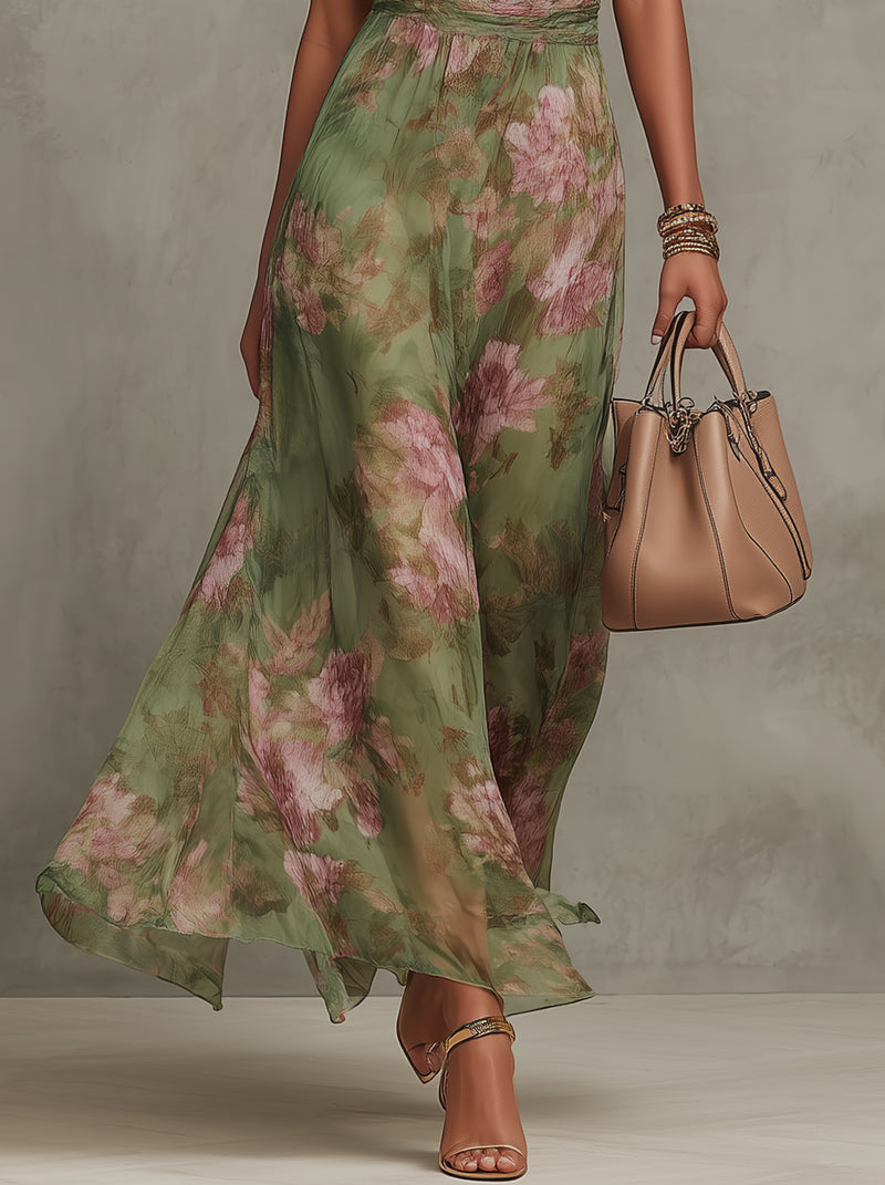 Fleur | Floral Maxi Dress with Halter Neck