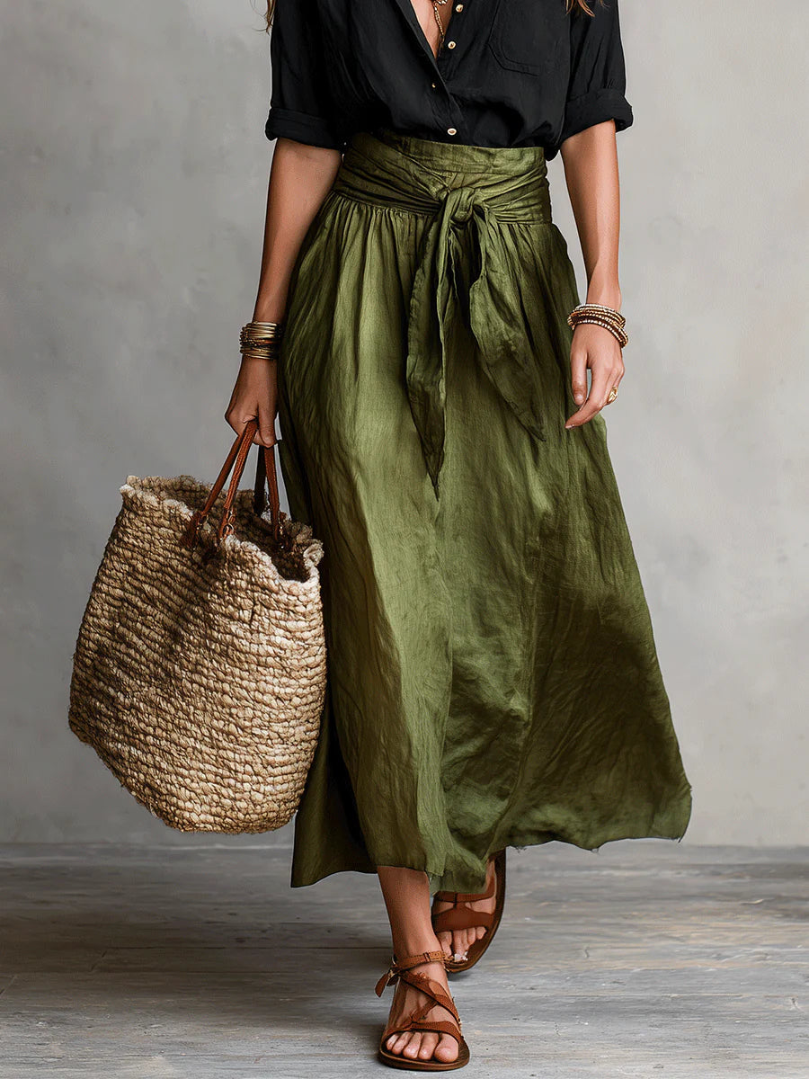 Vera™ | Black Top & Olive Green Midi Skirt Two-Piece Set