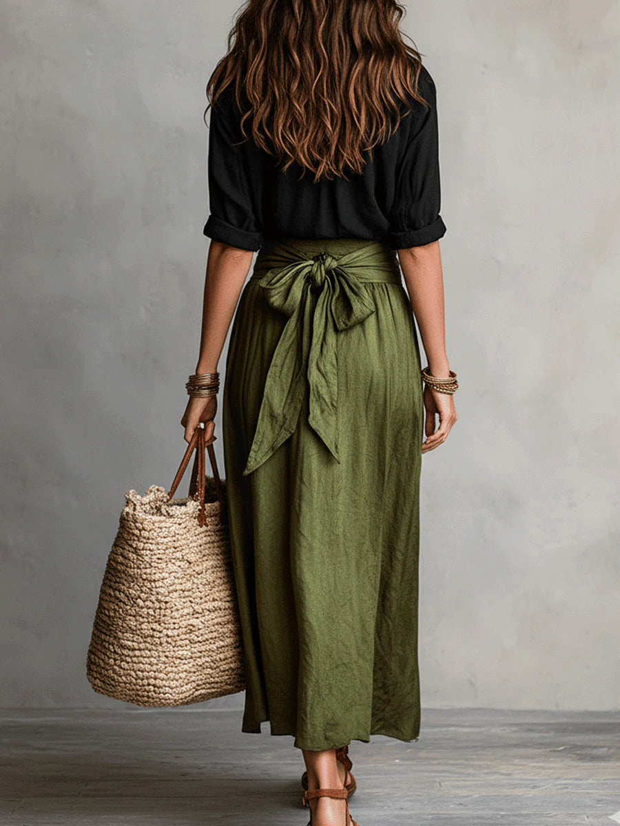 Vera™ | Black Top & Olive Green Midi Skirt Two-Piece Set