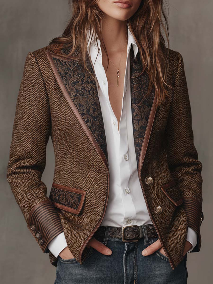 Vivien | Herringbone Panel Blazer