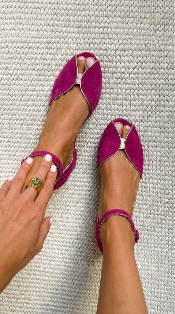 Sharon | Elegant suede ballerinas with metallic trim and open toe