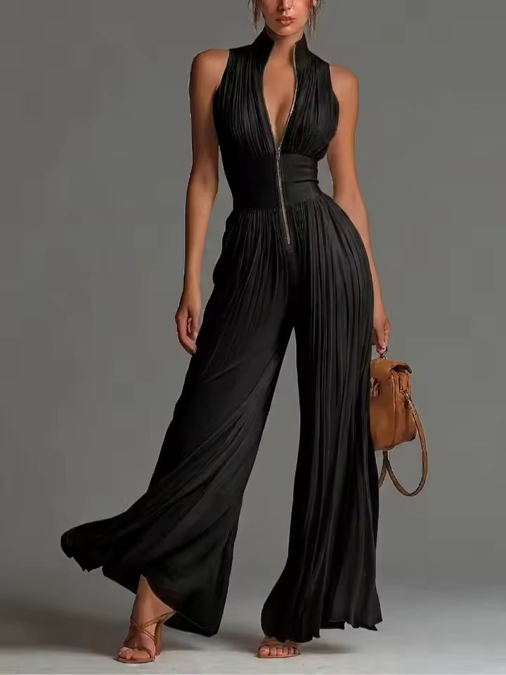 V-NECK JUMPSUIT WITH DEFINED WAIST