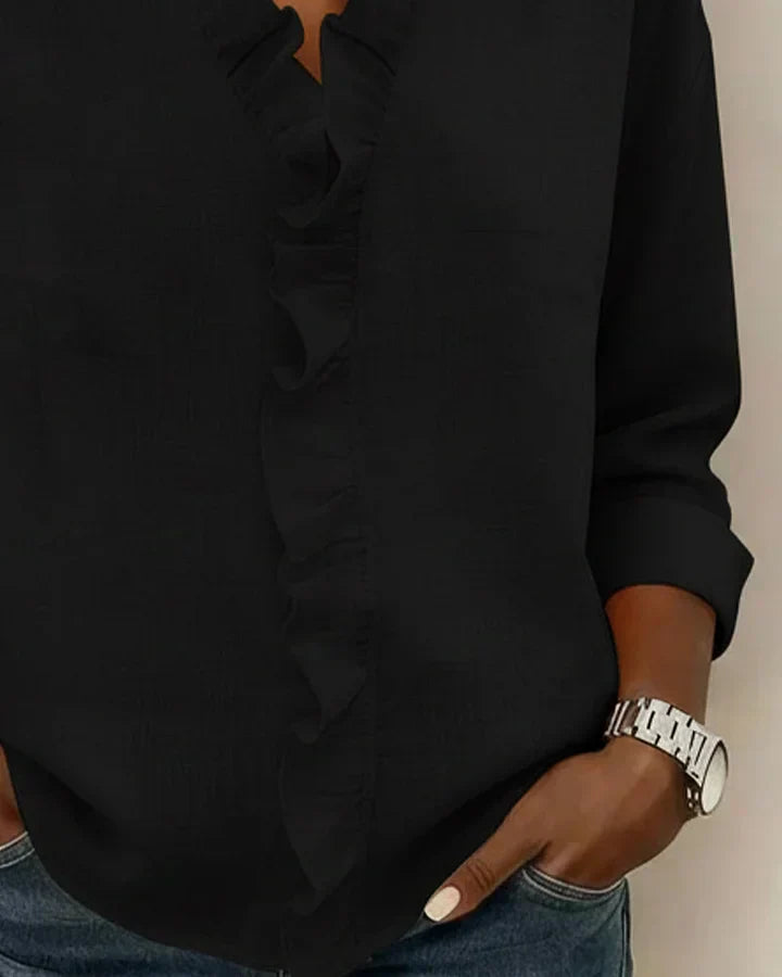 CAROLE - Ruffled V-Neck Long Sleeve Blouse