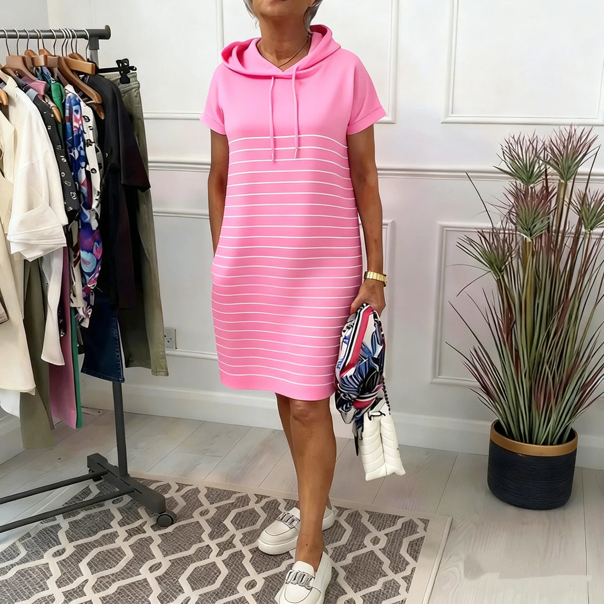 Gavellea - Women's Striped Hoodie Dress for Casual Everyday Comfort