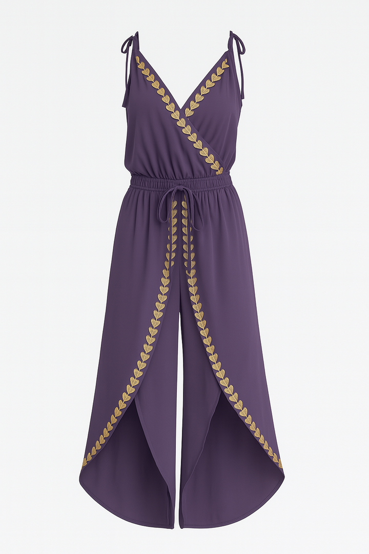 Donatila | Unique Jumpsuit with Golden Details and Open Leg