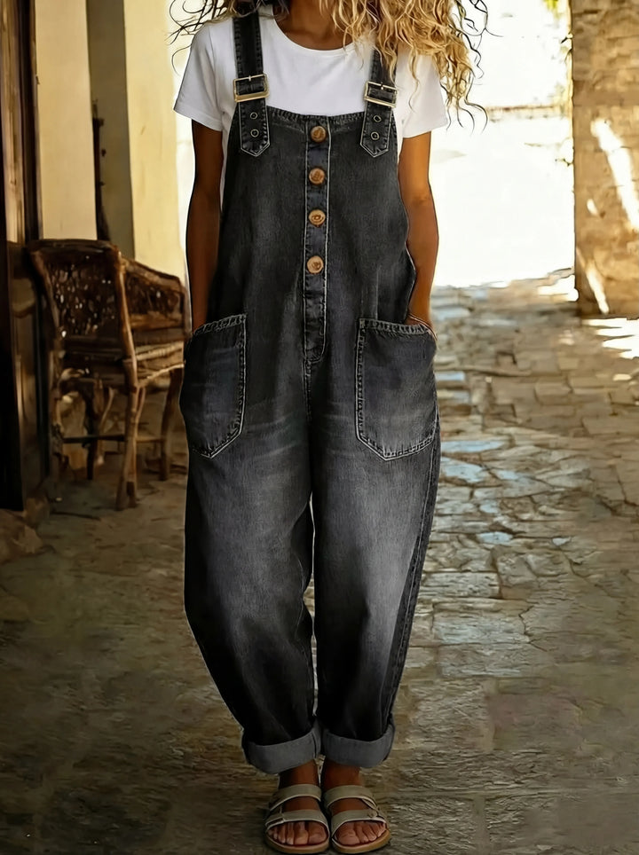 Rocio™ - Casual denim jumpsuit with adjustable buckle.