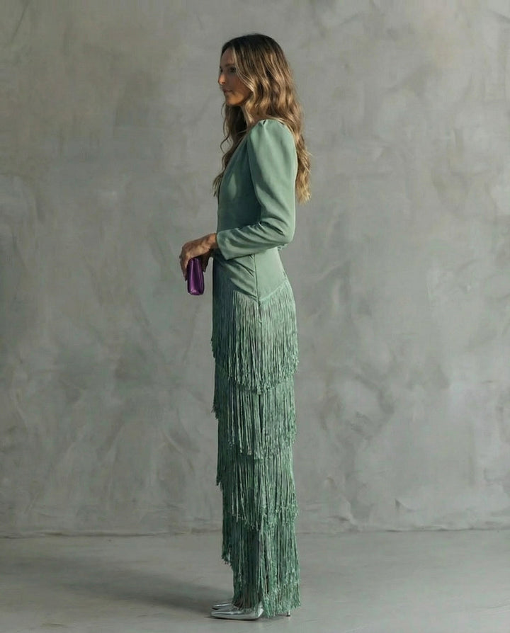 Clara | Elegant Dress with Fringe Sleeves