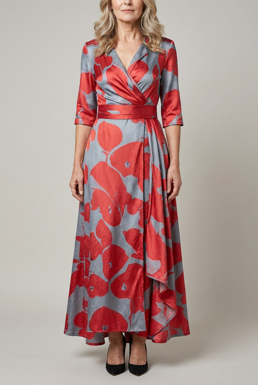 Tailored Midi Dress with V Neckline and Zip Closure