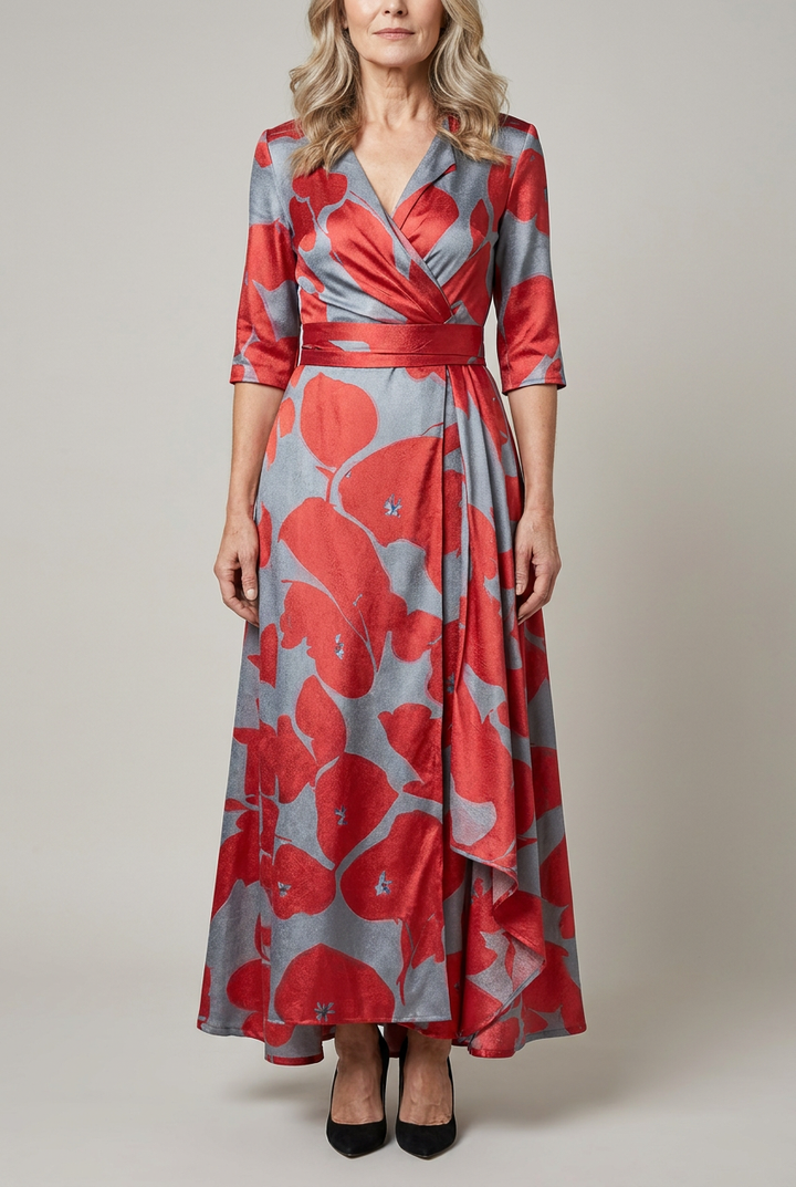 Tailored Midi Dress with V Neckline and Zip Closure