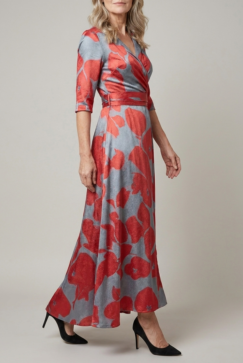 Tailored Midi Dress with V Neckline and Zip Closure