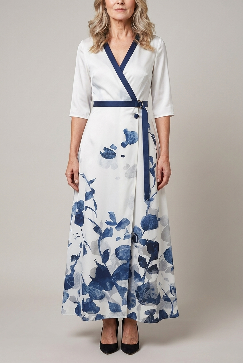 Tailored Midi Dress with V Neckline and Zip Closure