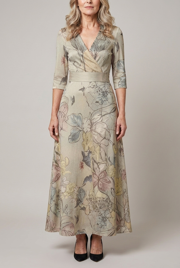 Tailored Midi Dress with V Neckline and Zip Closure