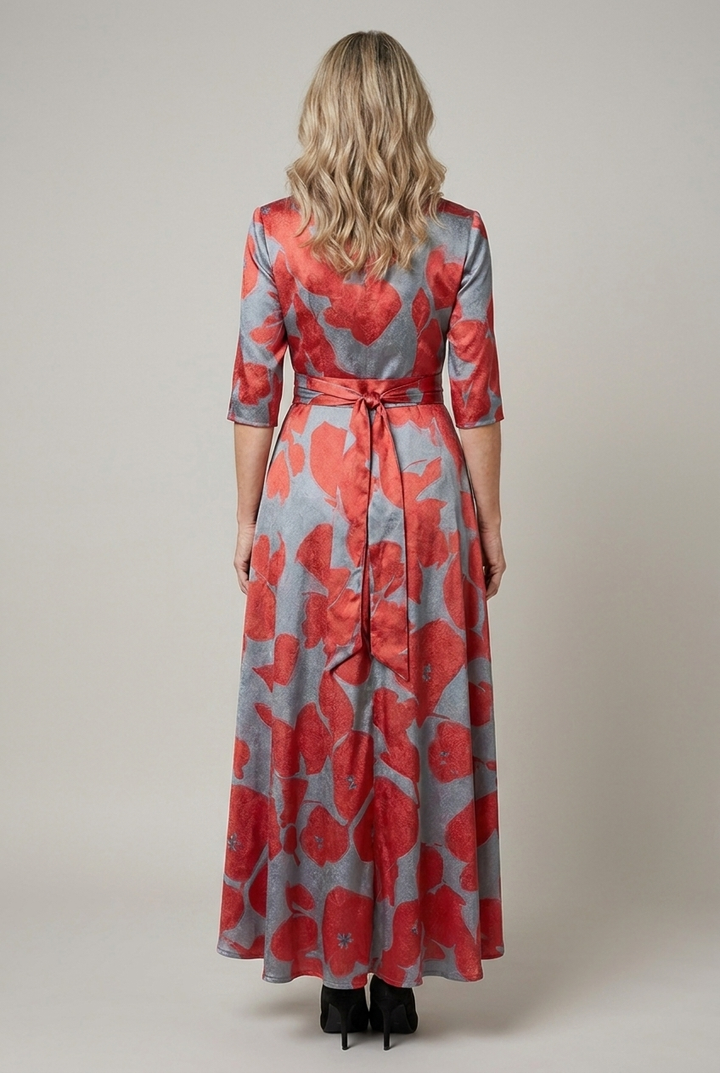 Tailored Midi Dress with V Neckline and Zip Closure